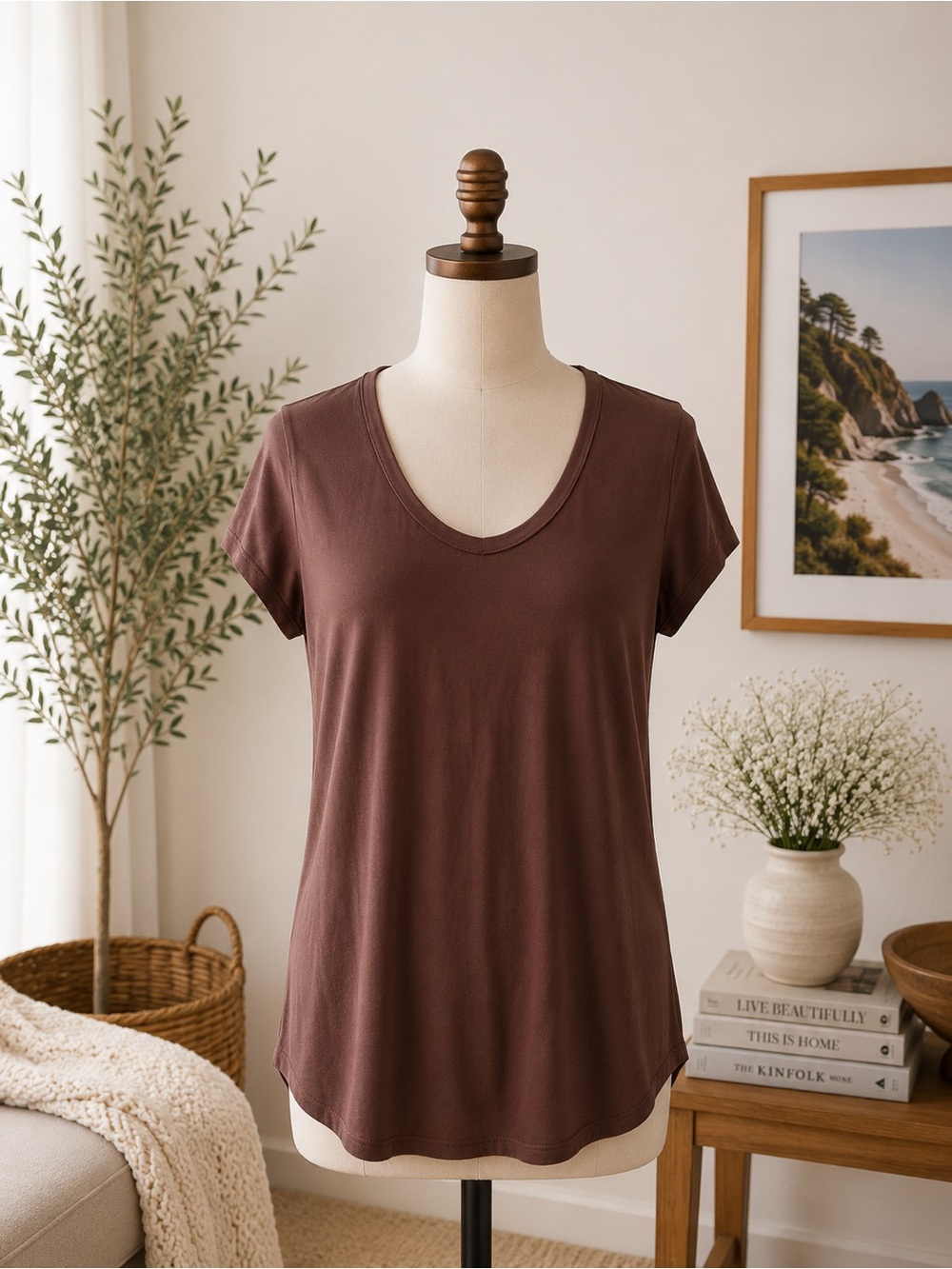 Ellison Brown Soft Knit Scoop Neck Top Size L Casual Everyday Style